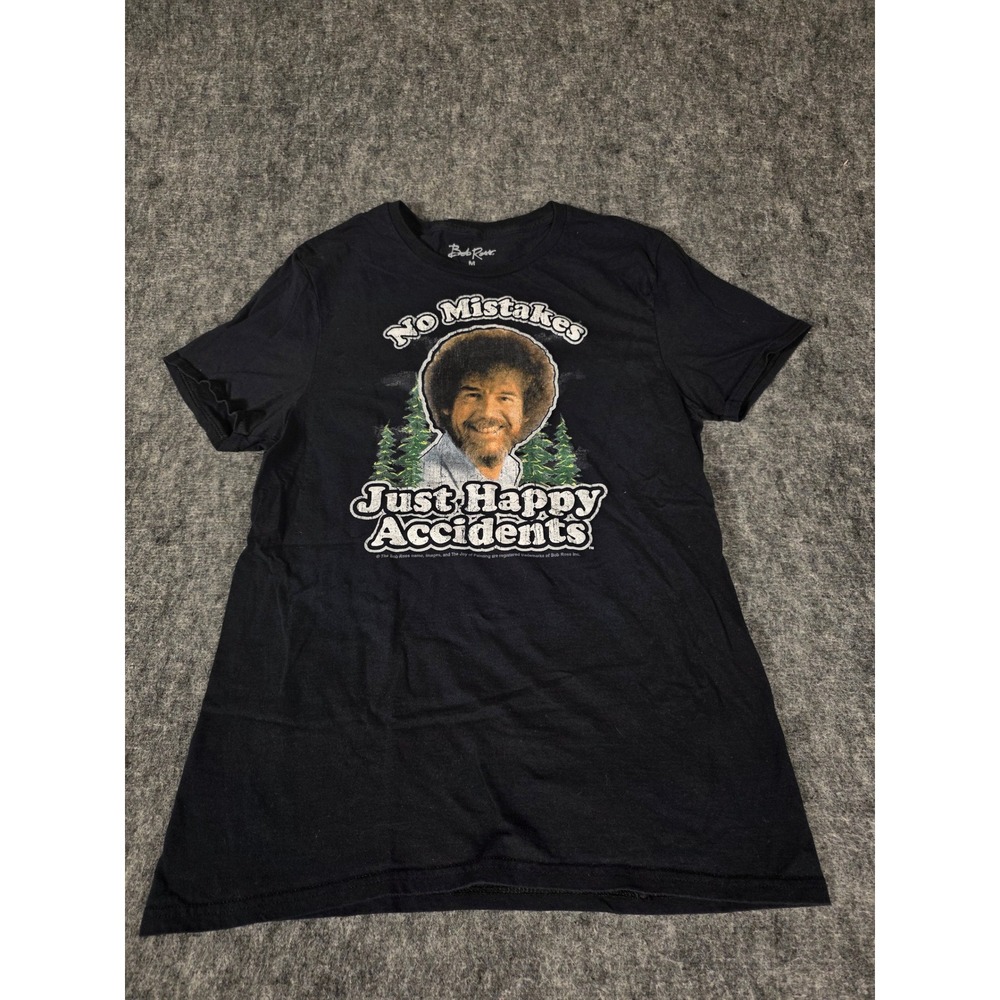 Bob Ross No Mistakes Just Happy Accidents Graphic T Shirt Mens Medium Black